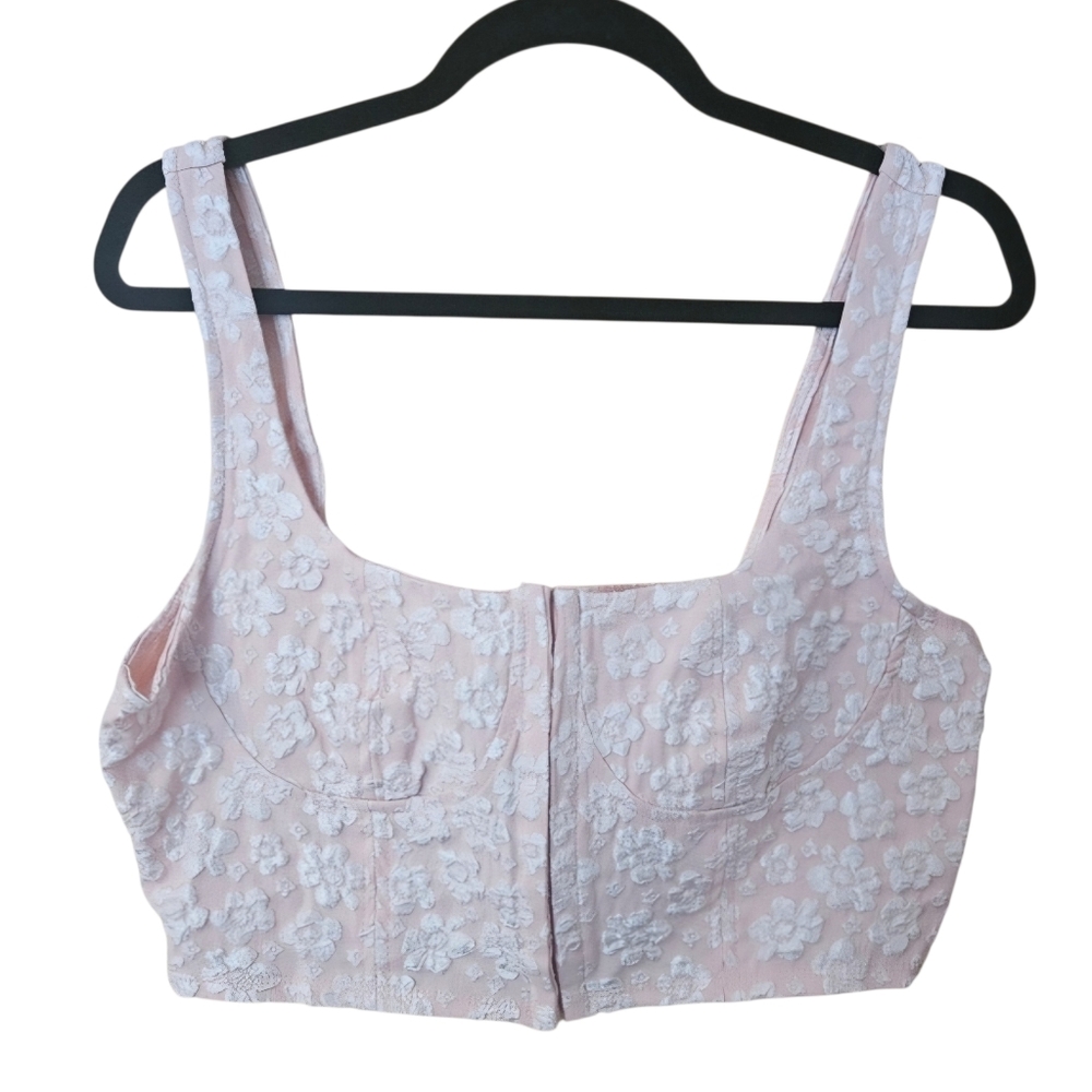 Wild Fable Pink Floral Corset Crop Top - Smocked Back - Size L